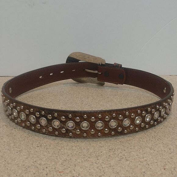 Hand Tooled Studded Leather Belt - Picture 1 of 6